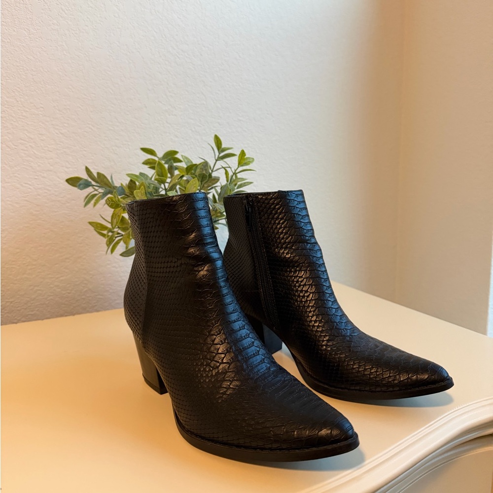 Black snake ankle booties